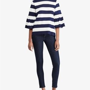 LAUREN RALPH LAUREN Striped Navy/White 3/4 Bell Sleeve Top